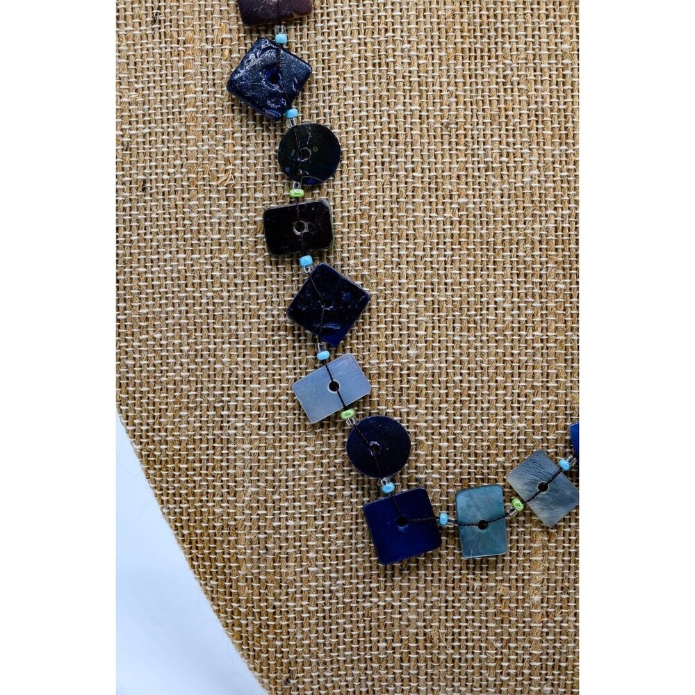 Blue Abalone Shell Beaded necklace marked ff Statement Beachy